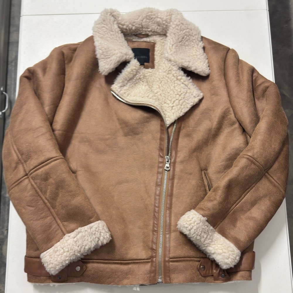 Decibel Aviator Jacket Mens L Tan NEW Faux Shearling Sherpa B3 Bomber DSP-2000CA